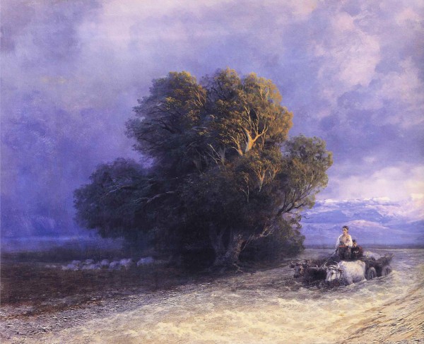 Ox Cart Crossing a Flooded Plain by Ivan Aivazovsky